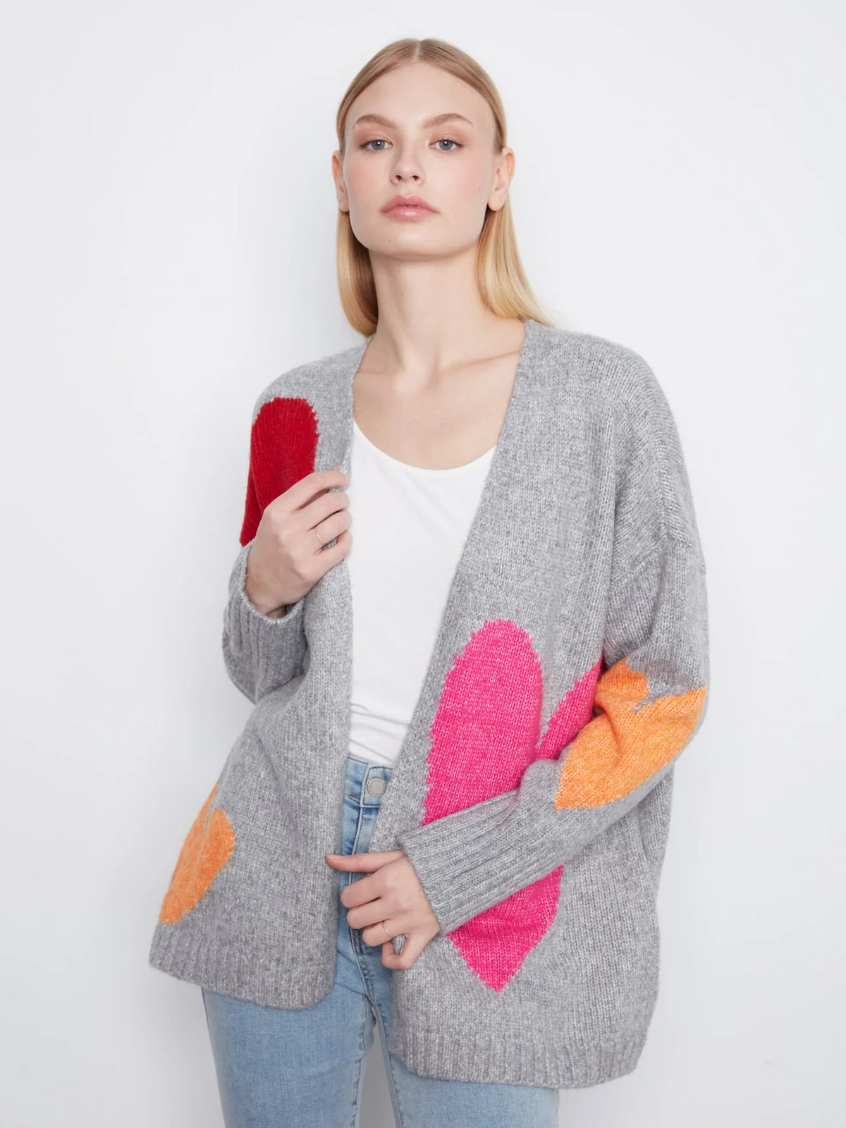 Heart Open Front Cardigan - Heather Grey