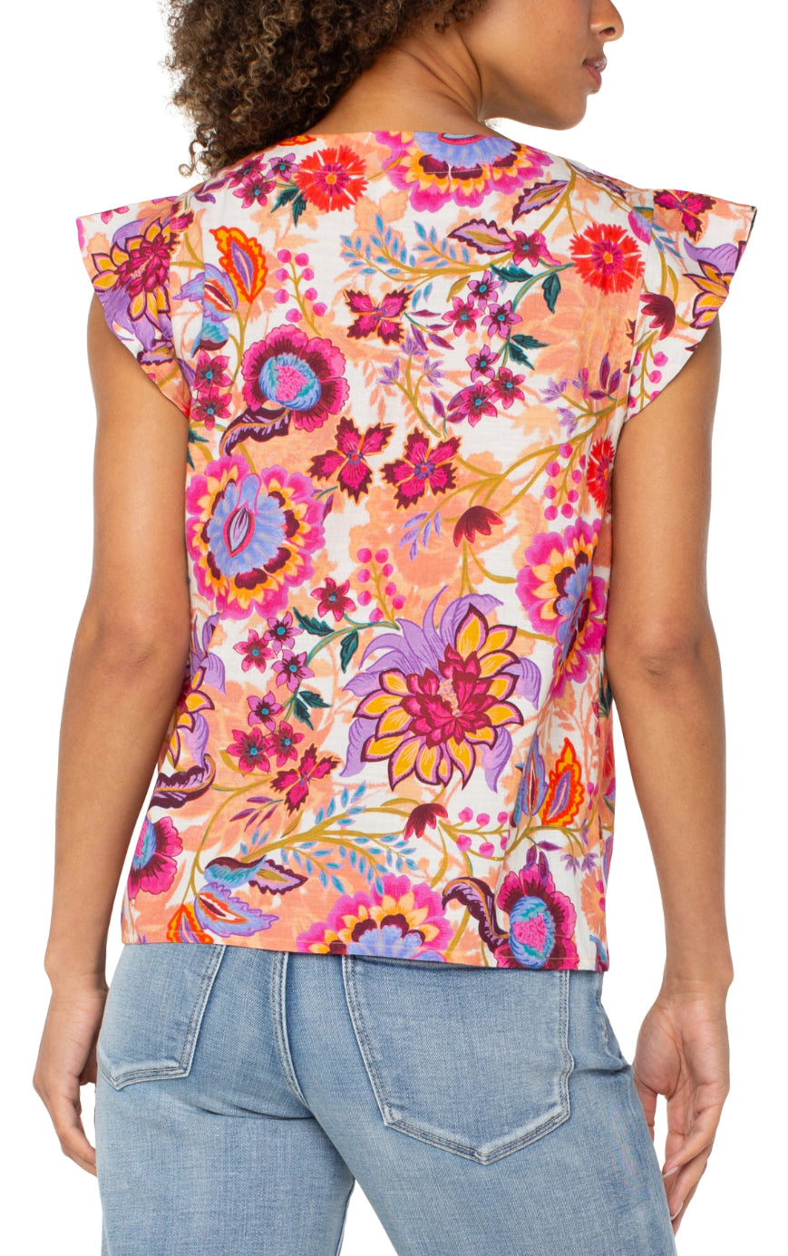 Liverpool Flutter Sleeve Button Front Woven Top