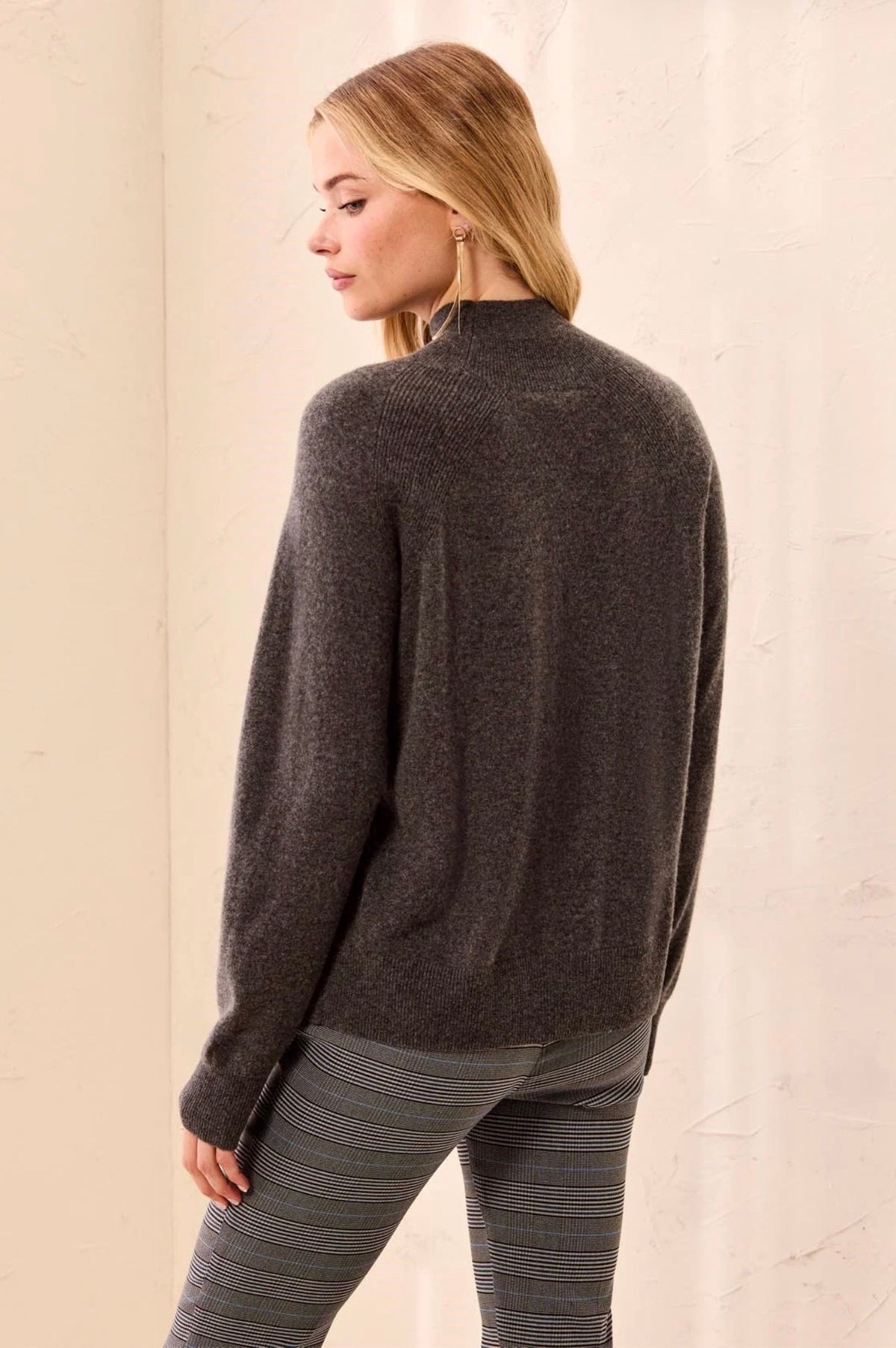Tribal Cashmere Mock Neck Sweater Charcoal