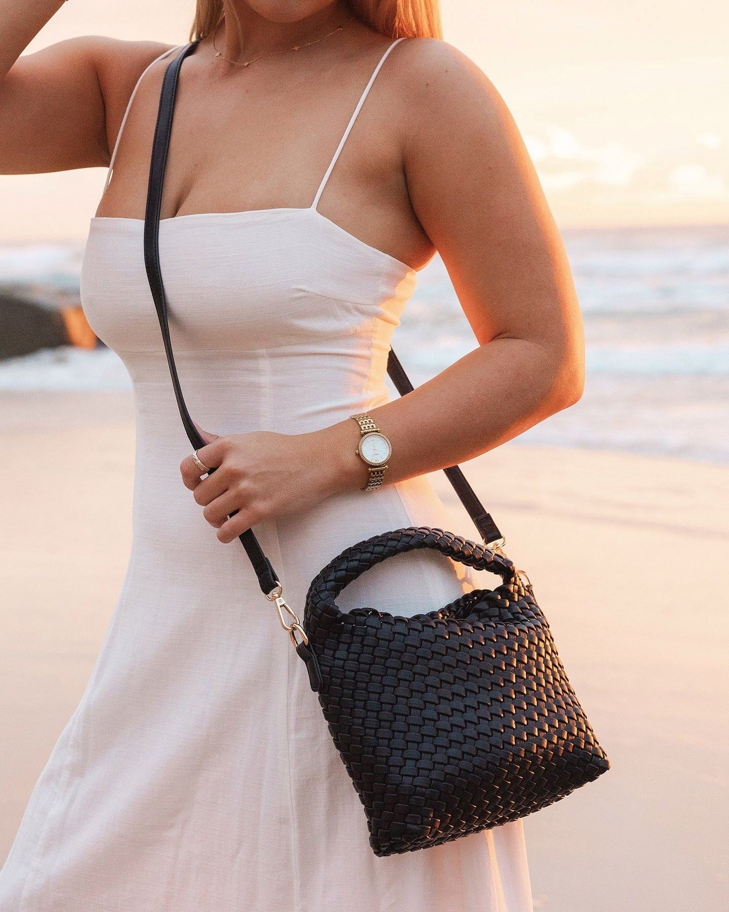 Louenhide Gabby Mini Woven Crossbody Bag Black
