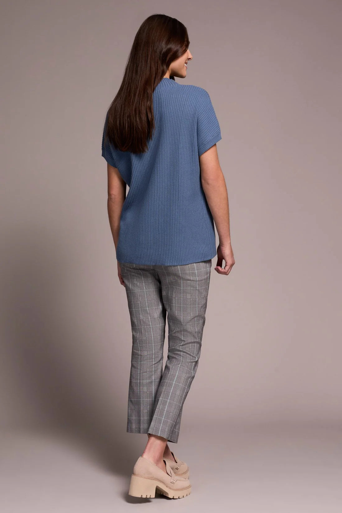 Tribal Mock Neck Cap Sleeve Top Slateblue