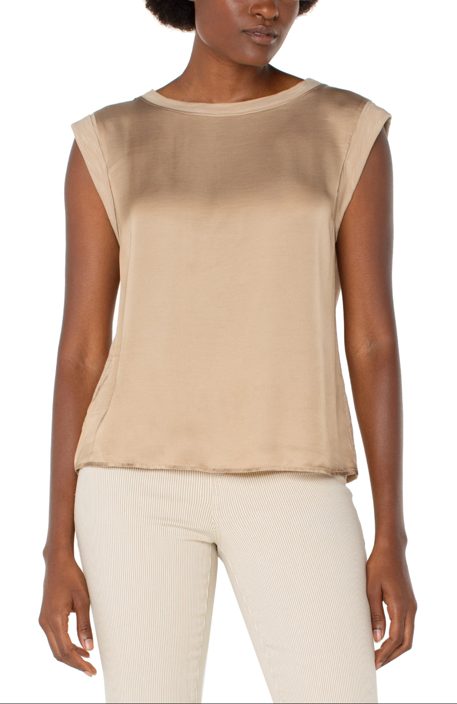 Liverpool Sleeveless Woven Knit Top Champagne