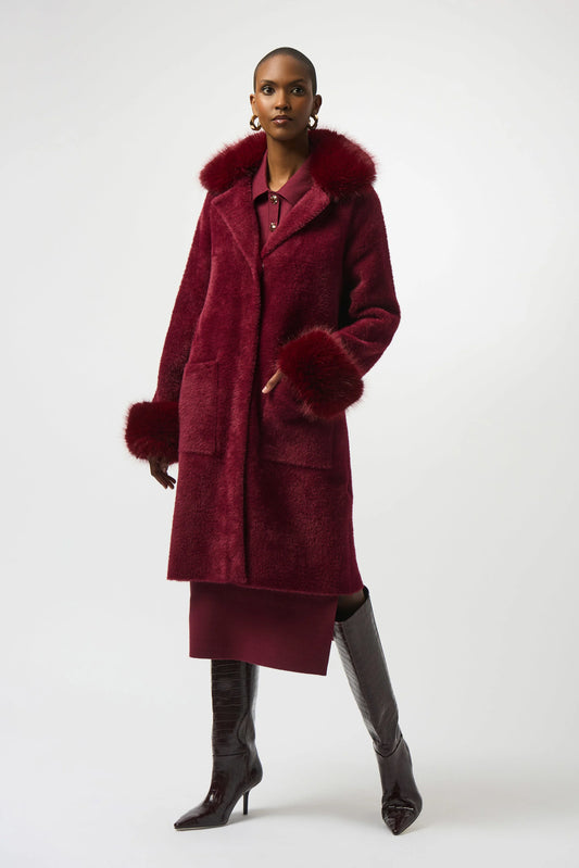 Feather Yarn and Faux Fur Sweater Coat
243923F25