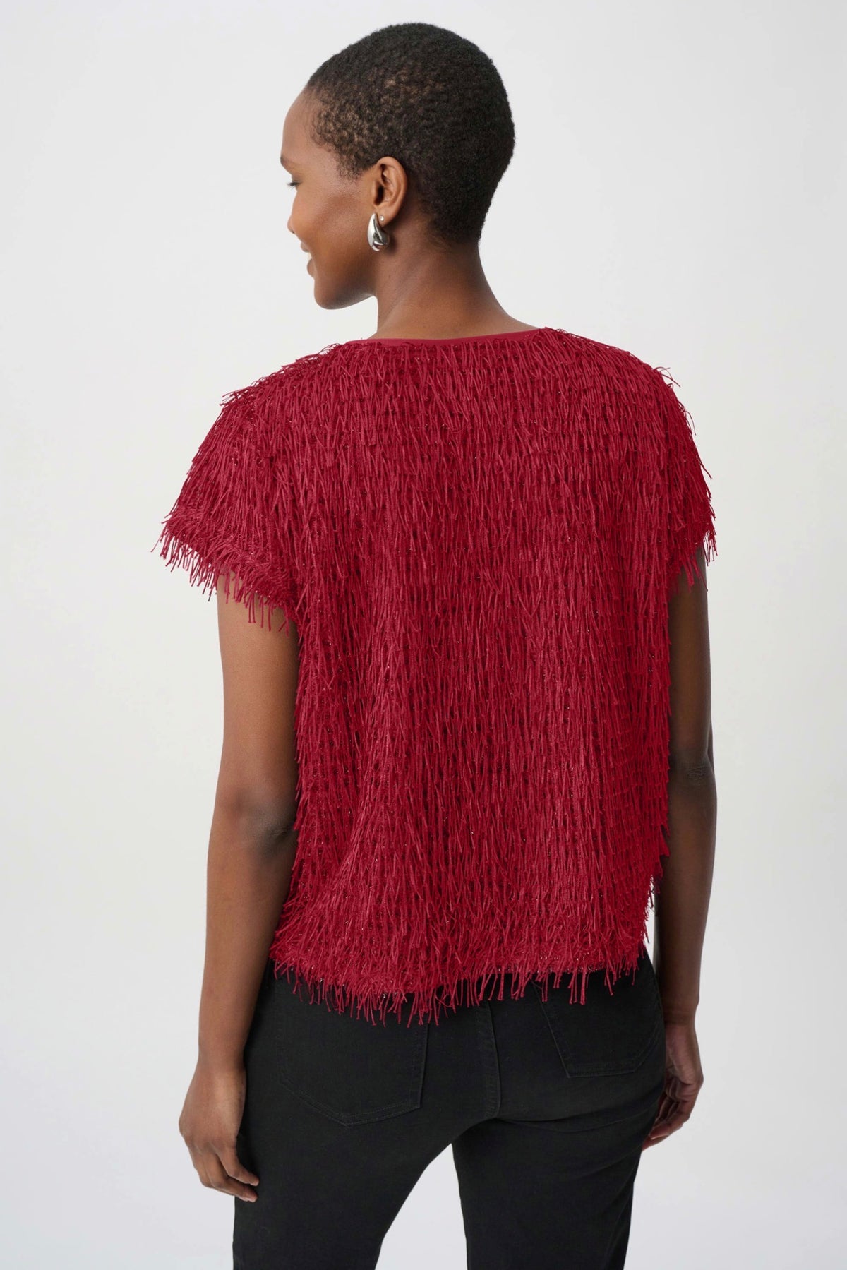 Joseph Ribkoff Novelty Fringe Top Deep Cherry 264208