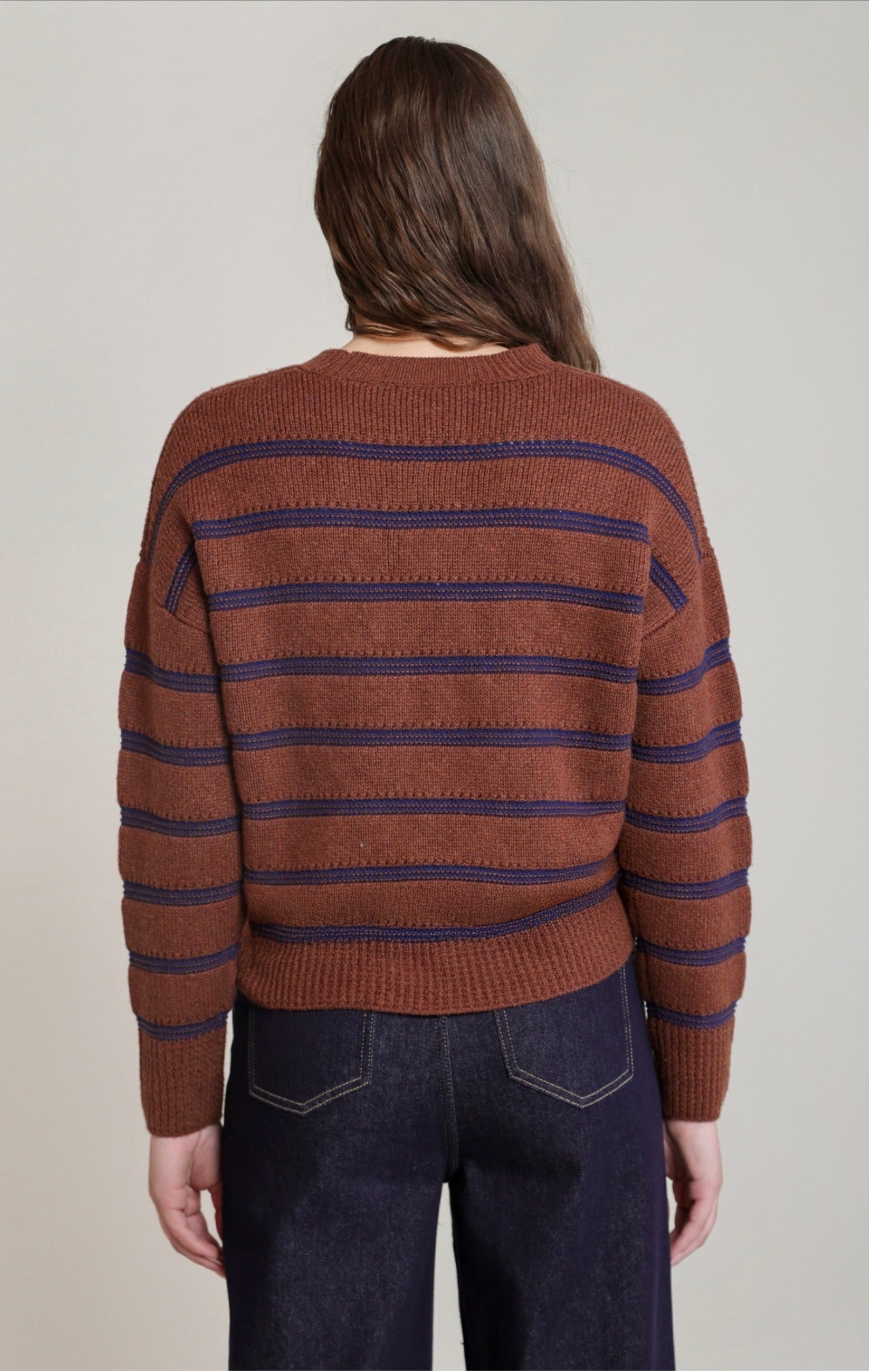 Dex Striped Crewneck Sweater Rustic Brown