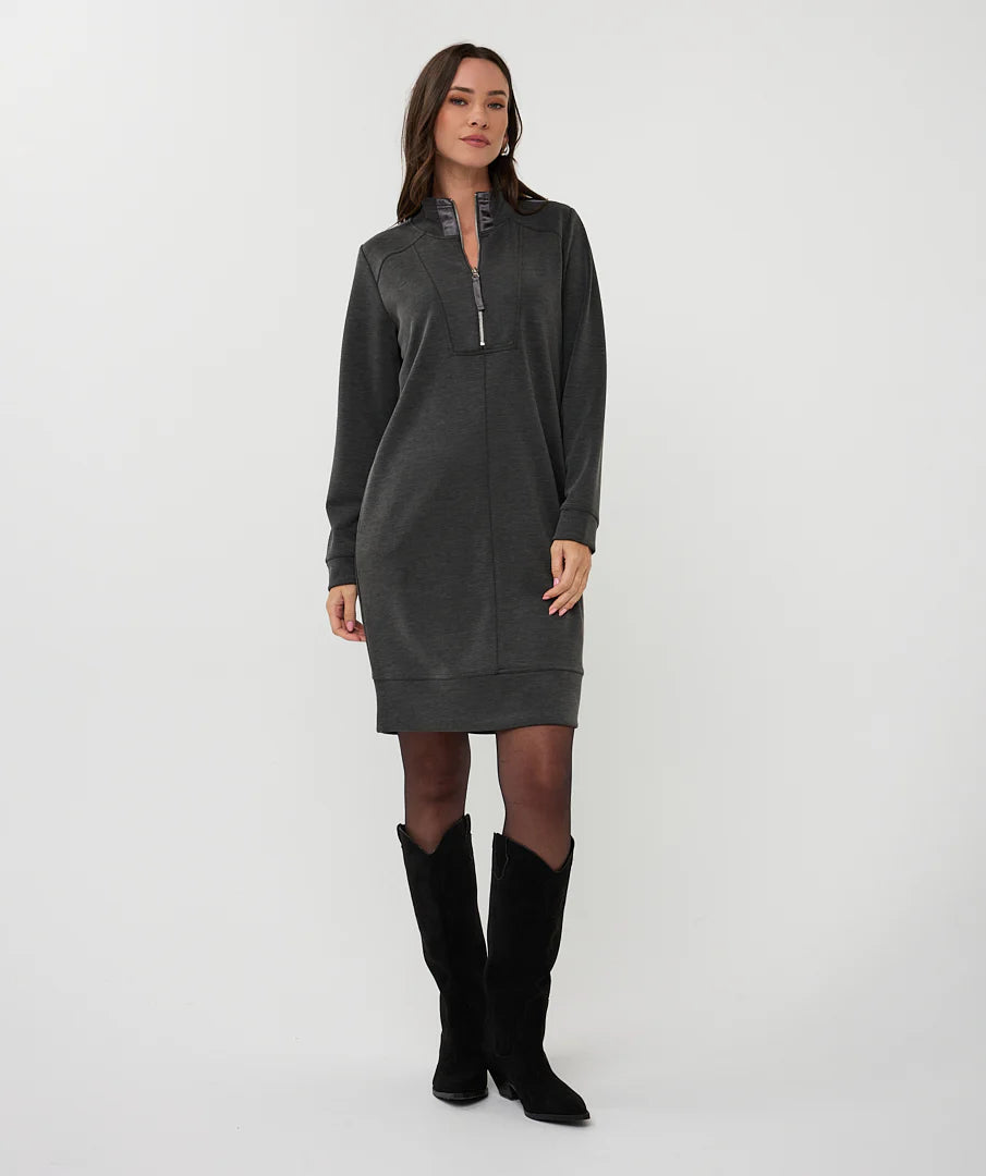 Esqualo Half Zip Dress Dark Grey