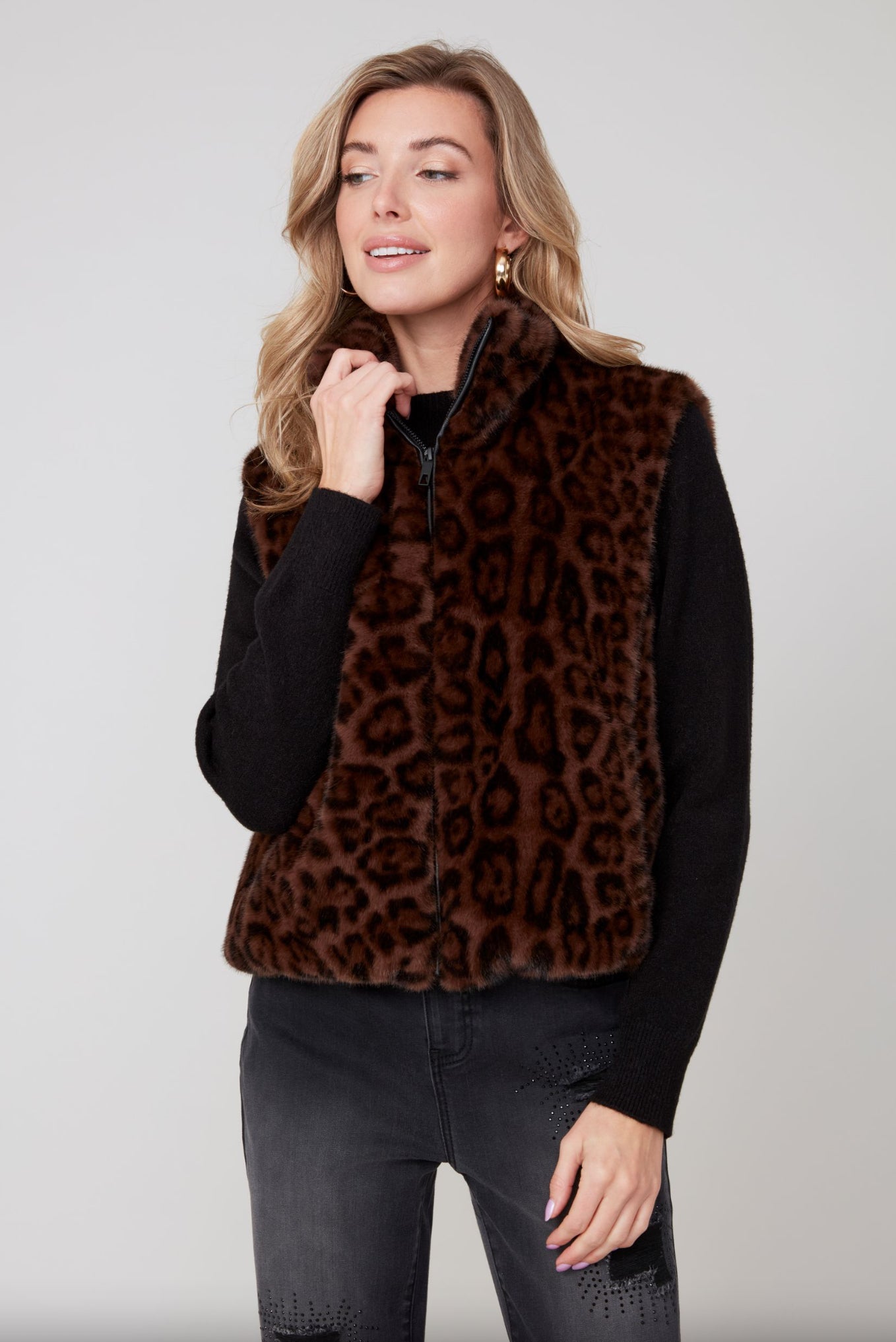 Renuar Faux Fur Vest Chesnut