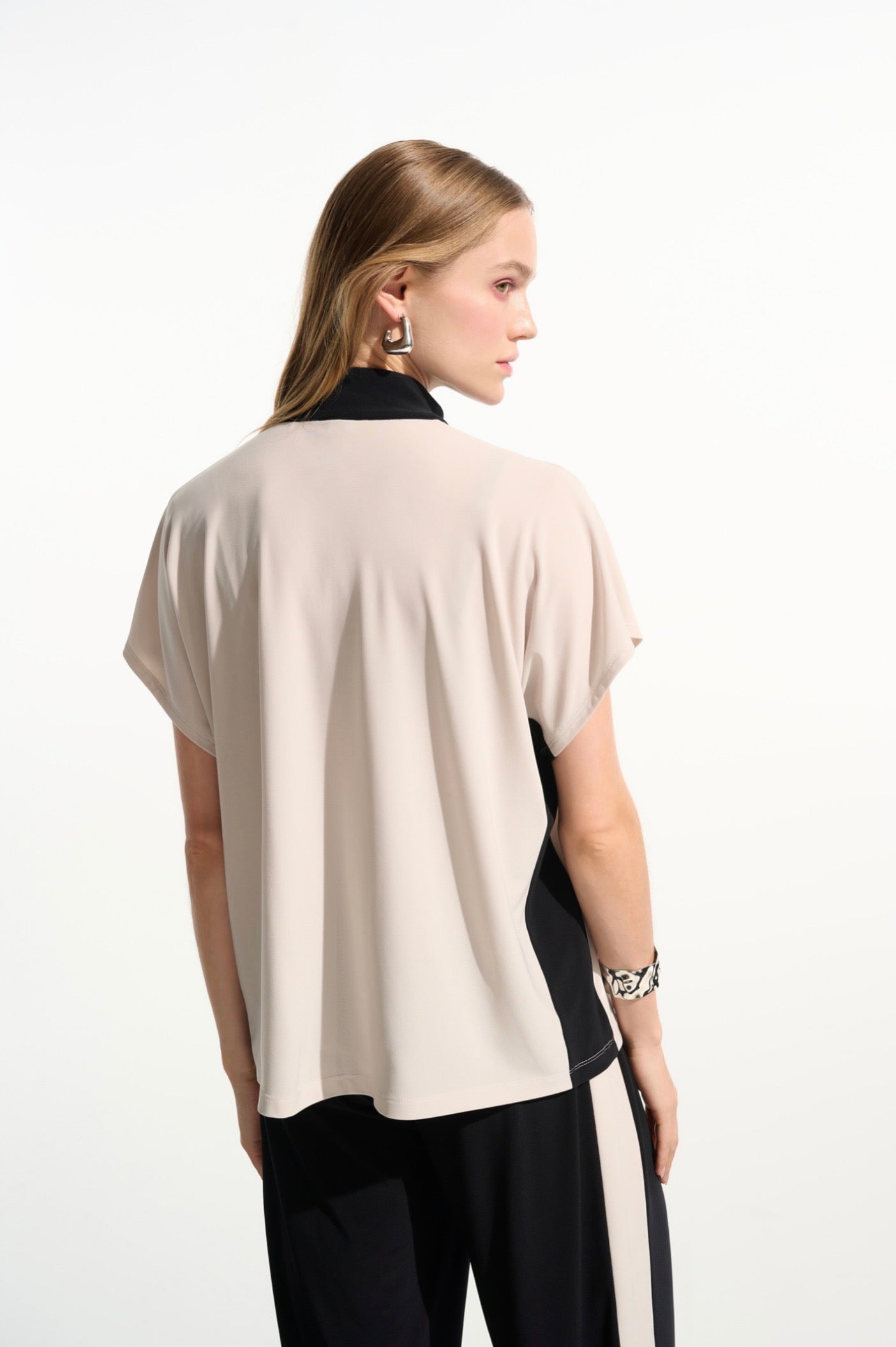 Joseph Ribkoff Silky Knit Color Block Straight Top With Zipped Collar 261611