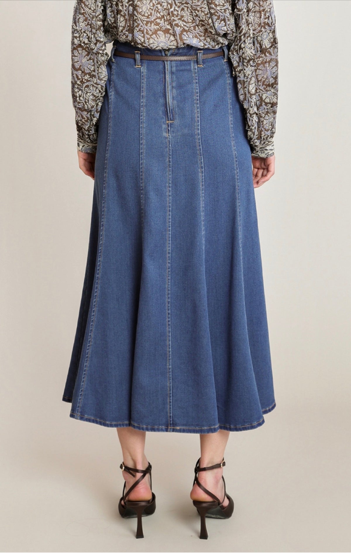 Black Tape Belted Denim Skirt