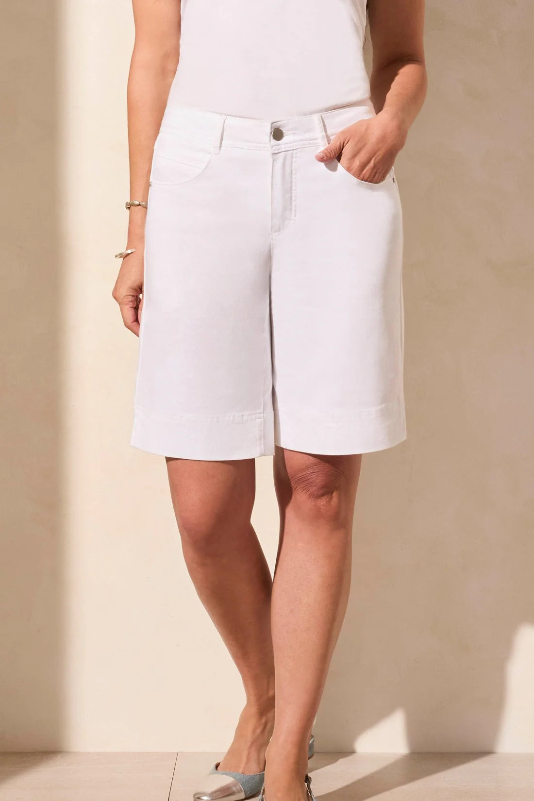 Tribal Wide Leg Bermuda Shorts White