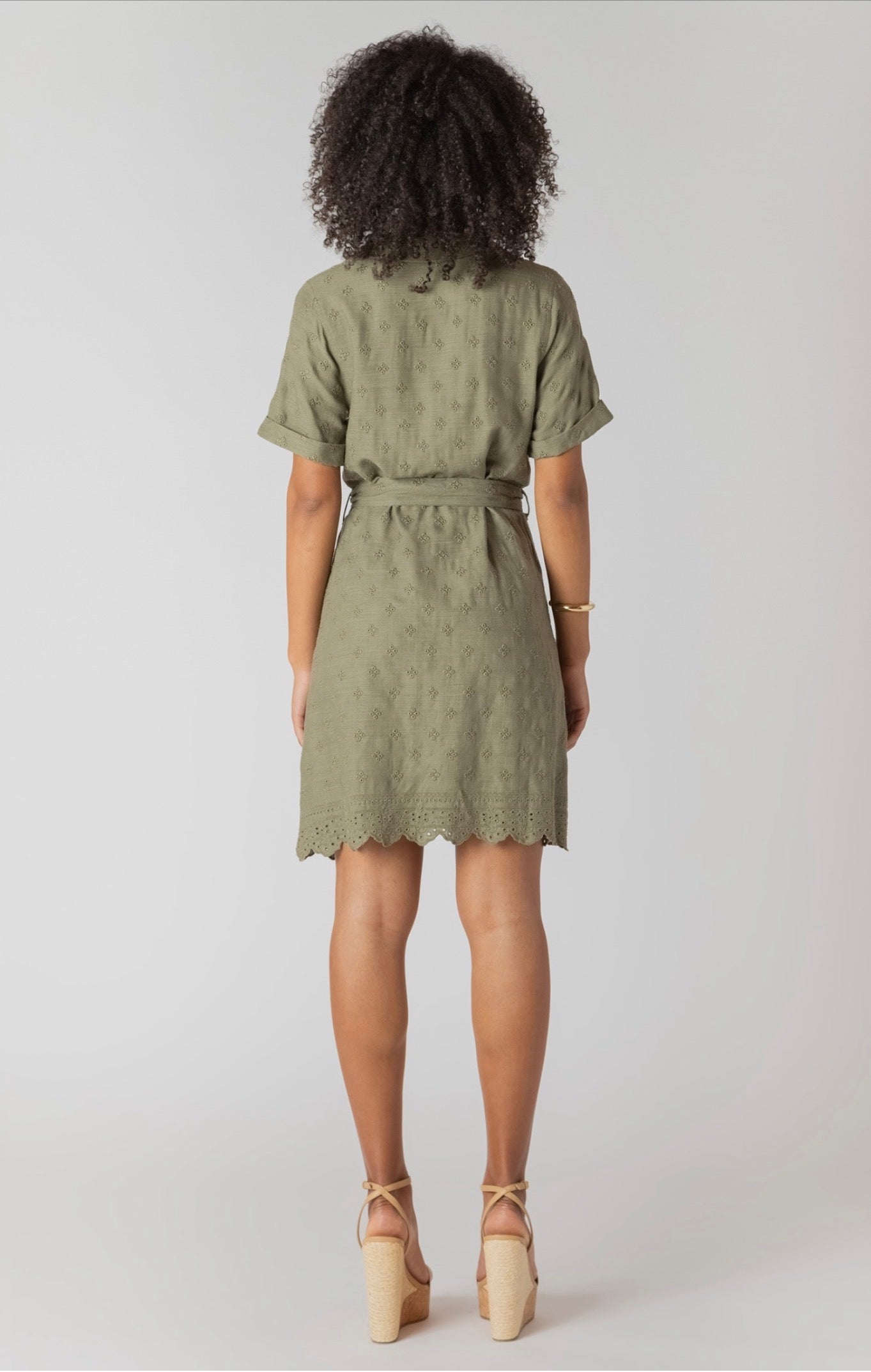 Room 34 Eyelet Mini Shirt Dress Sage