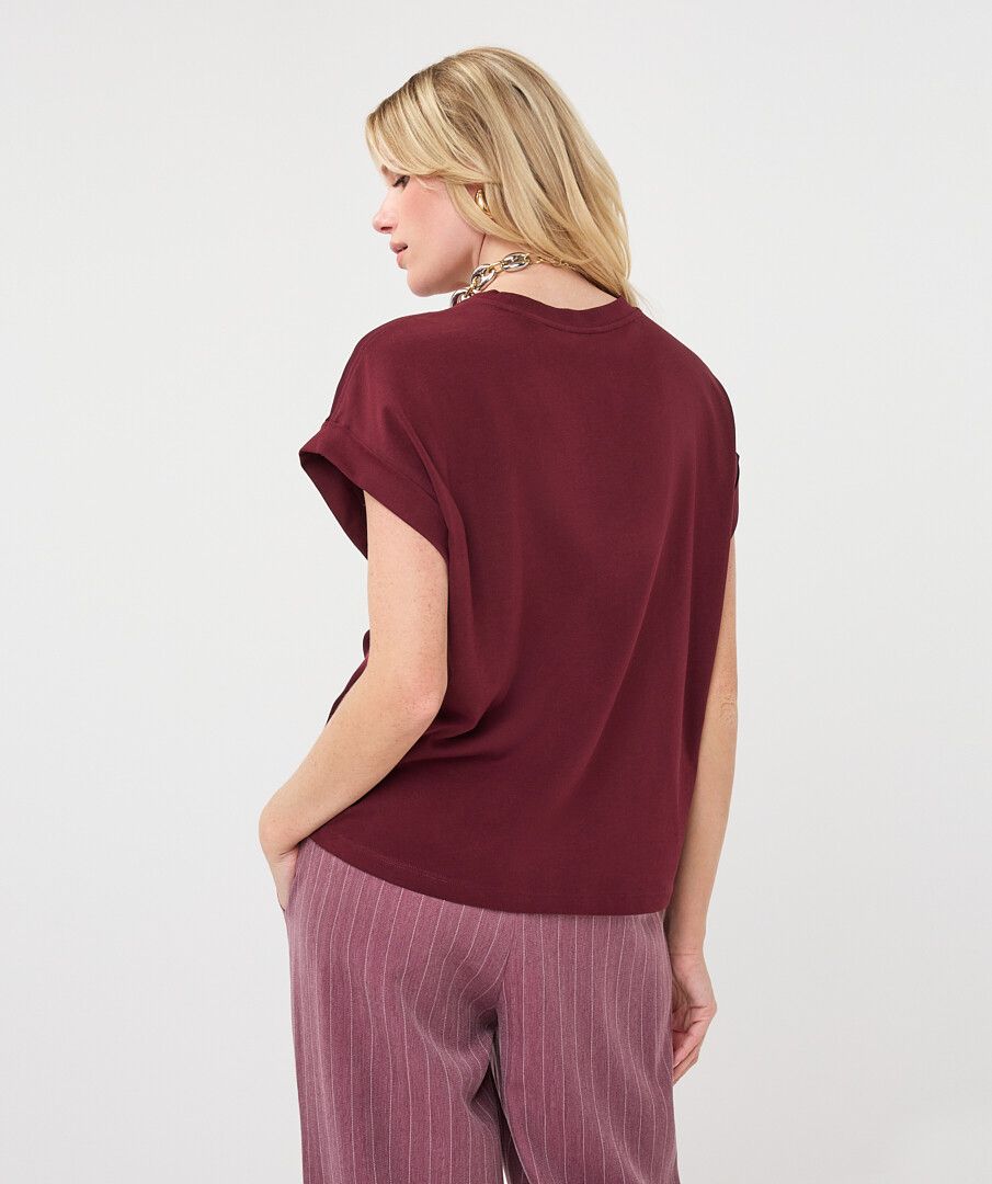 Esqualo Roll Sleeve Satin Tee Merlot