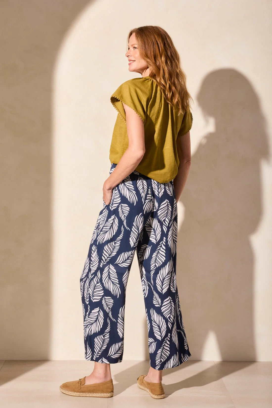Tribal Pull On Wide Leg Ankle Pants Indigo