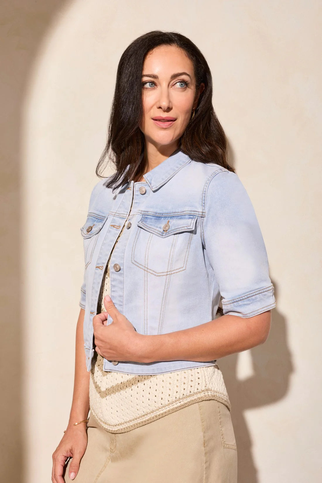 Tribal Elbow Sleeve Denim Jacket