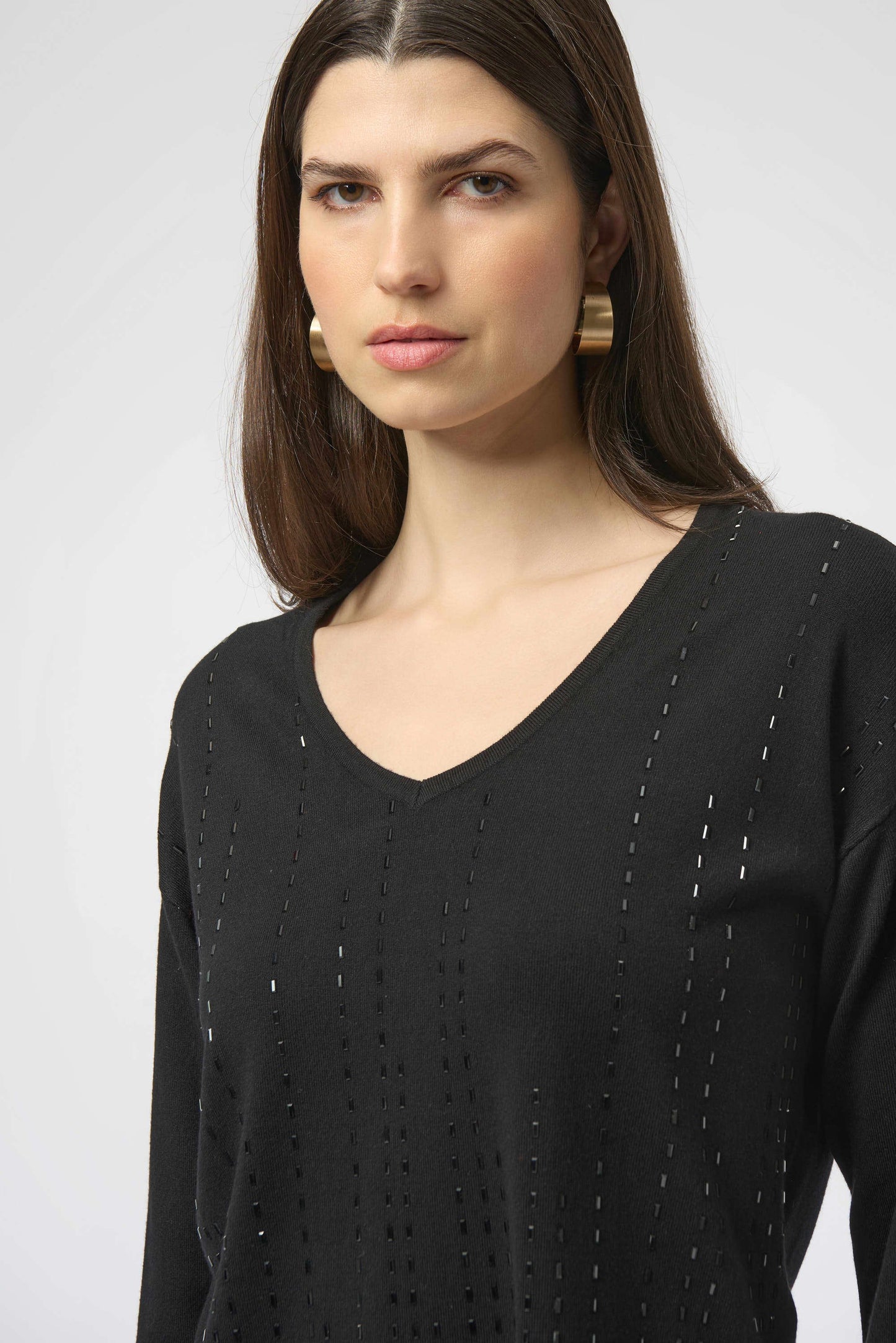 Joseph Ribkoff Sweater Knit Pullover with Iron-On Detail Black 254966