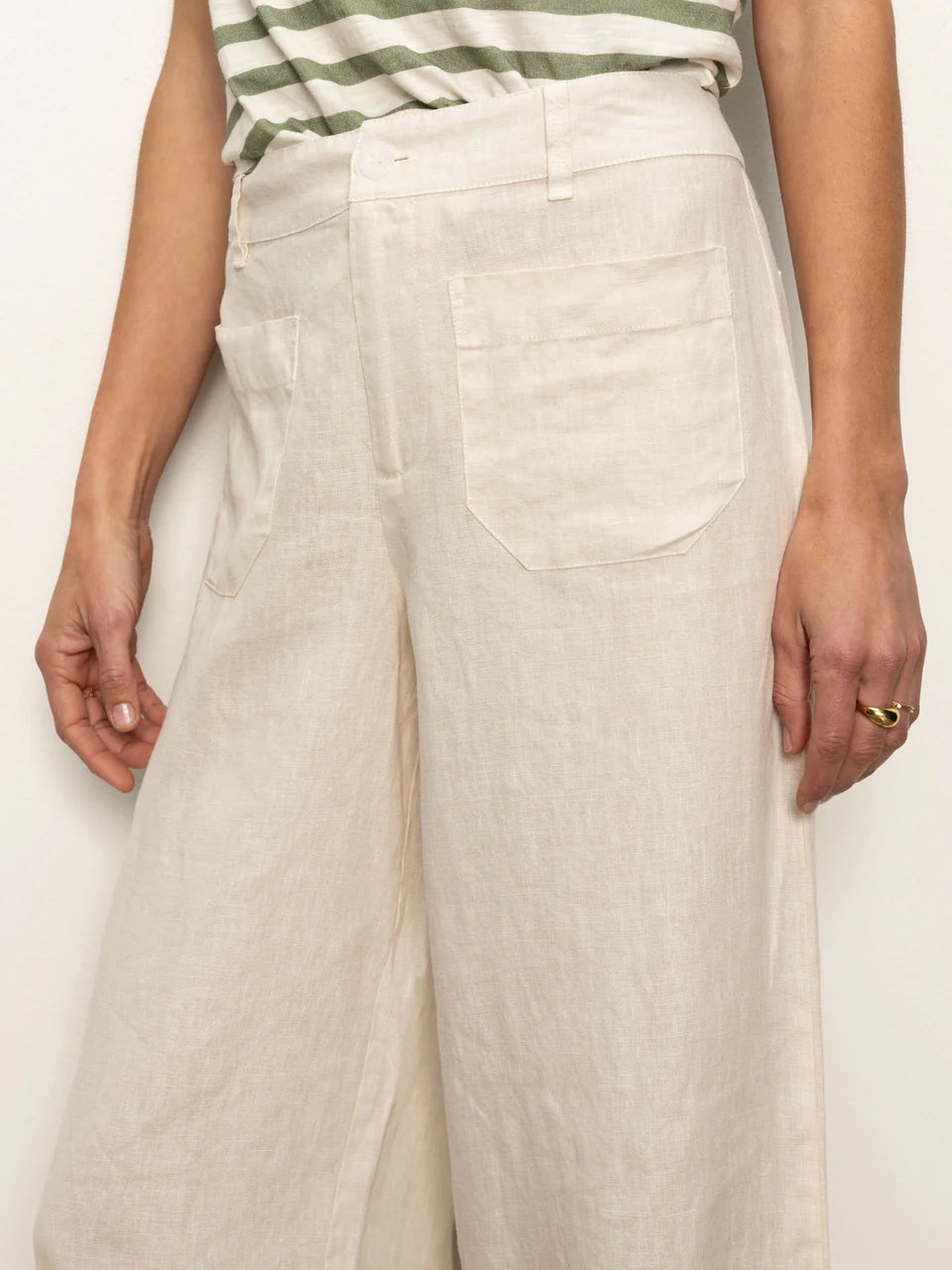 THE LINEN MARINE WIDE LEG SEMI-HIGH RISE PANT BIRCH