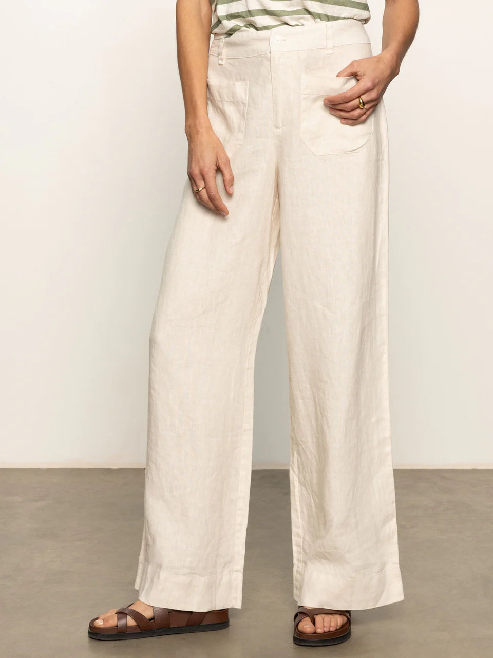 THE LINEN MARINE WIDE LEG SEMI-HIGH RISE PANT BIRCH