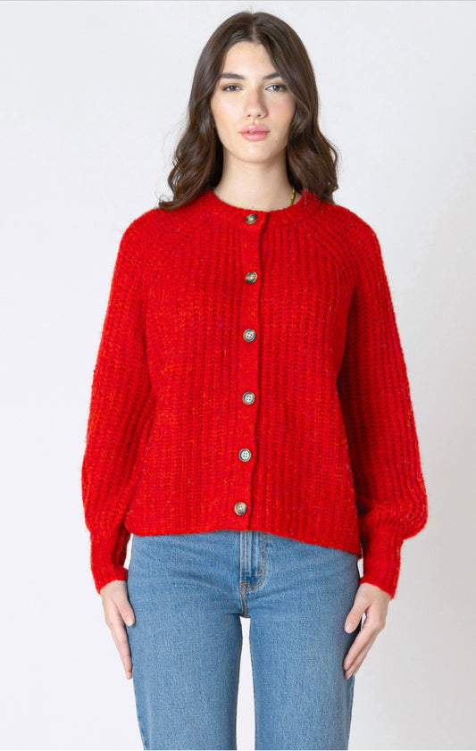 Dex Textured Crewneck Cardigan Red Candy