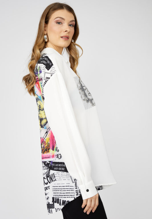 Frank Lyman Buttoned Graphic Print Shirt Style 251529