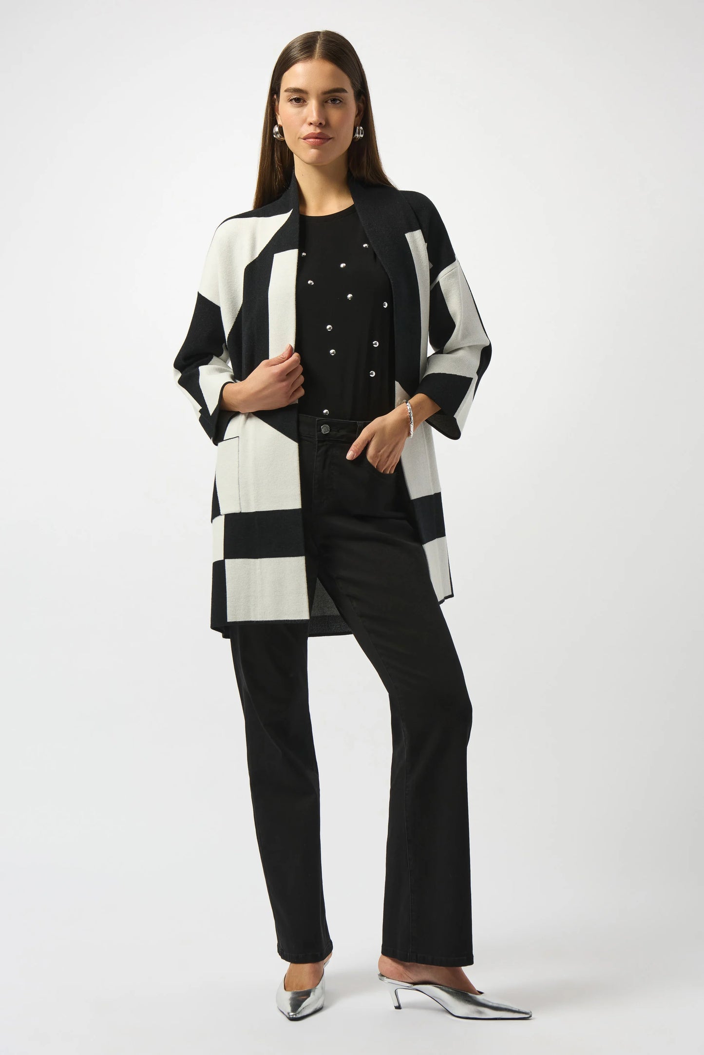 Joseph Ribkoff Jacquard Sweater Knit Colour-Block Cover-Up Coat 253901