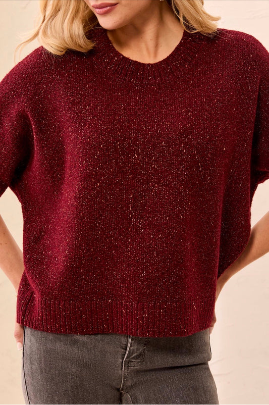 Tribal Drop Sleeve Sparkly Sweater Cherry