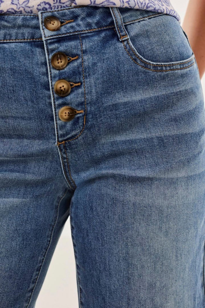 Tribal Audrey Button Fly Wide Crop Jeans