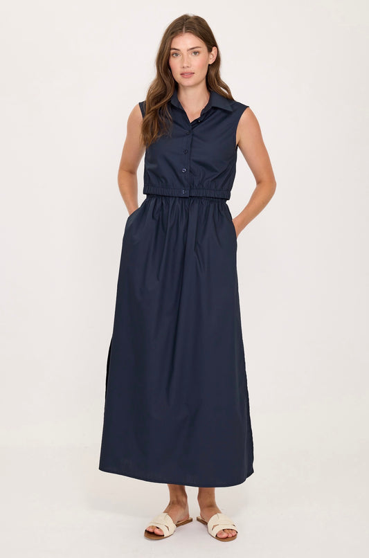 Pistache Poplin Cotton Vest Top Navy