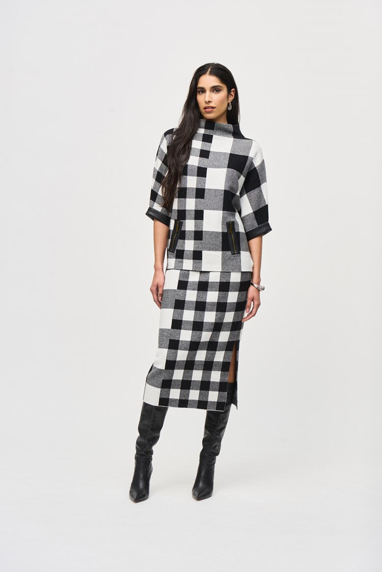 Joseph Ribkoff Plaid Jacquard Knit Skirt 243947