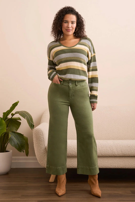 Tribal Stretch High Rise Palazzo Pants Chive