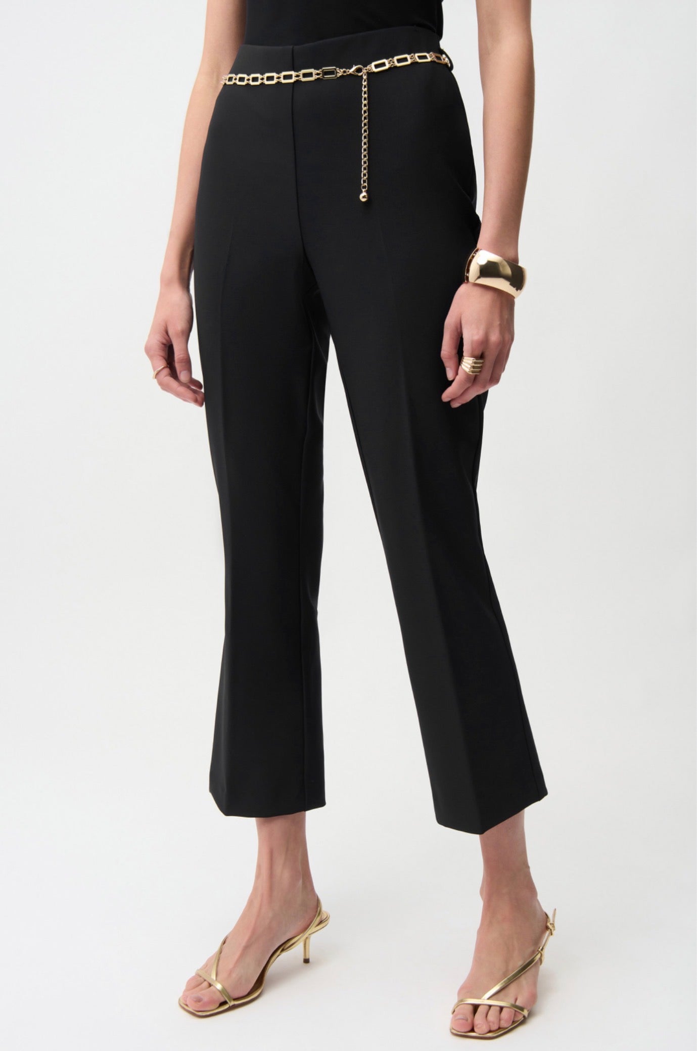Joseph Ribkoff Lux Twill Pull-On Flare Pants With Chain Belt Black 261059