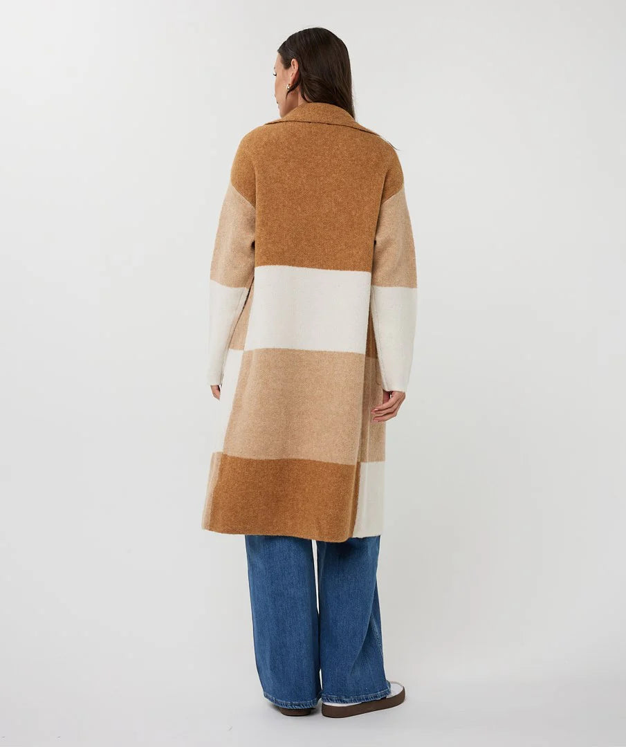 Esqualo Colour Block Long Cardigan Sand