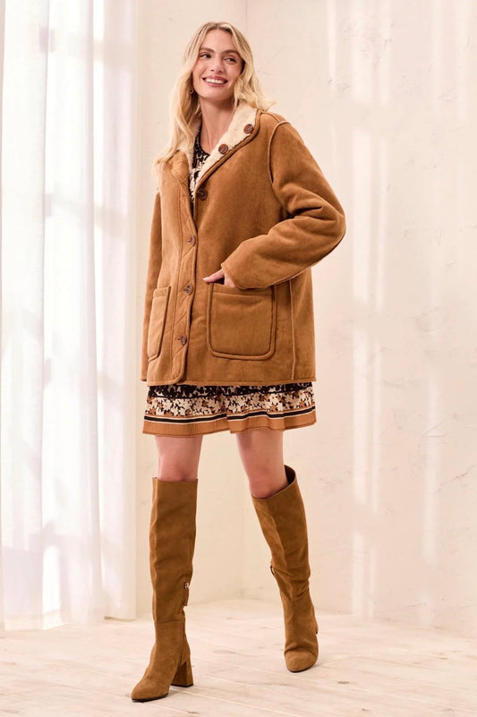 Tribal Reversible Faux Suede/Sherpa Funnel Neck Jacket