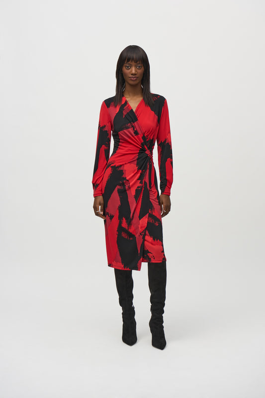 Silky Knit Abstract Print Wrap Dress
244238