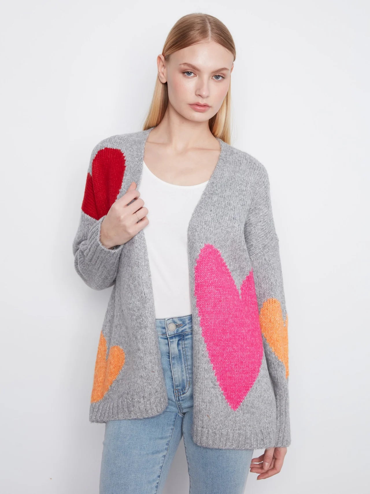 Heart Open Front Cardigan - Heather Grey