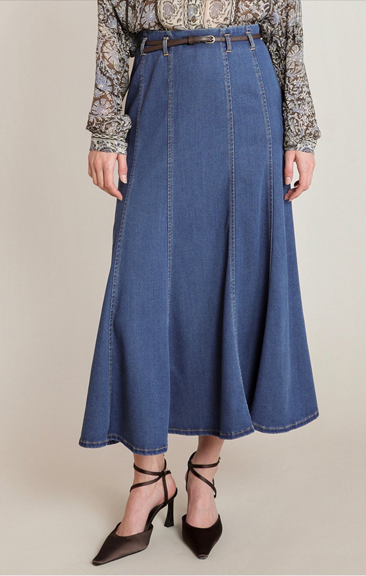 Black Tape Belted Denim Skirt