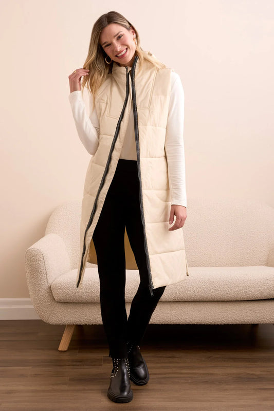 Tribal Long Zip Up Quilted Vest Moonstone