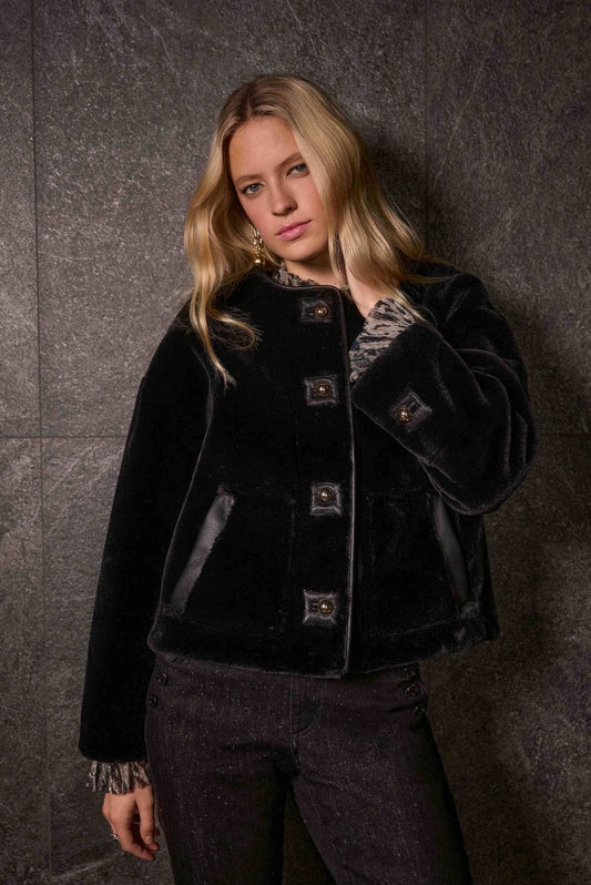 Joseph Ribkoff Bonded Faux Fur Boxy Jacket 254909