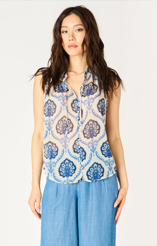 Dex V-Neck Blue Medallion Blouse