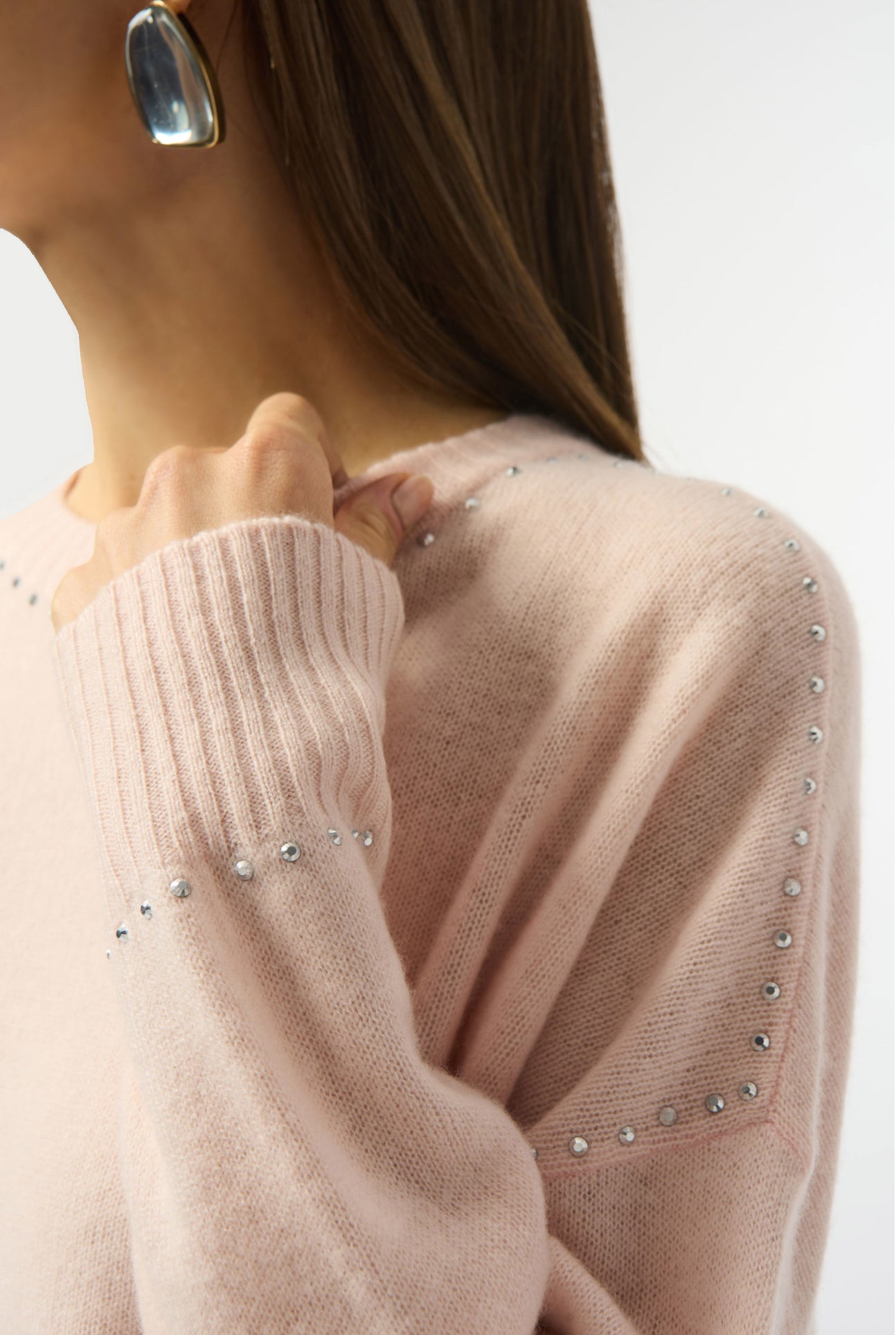 Joseph Ribkoff Cashmere Crew Neck Top with Stud Detailing Rosé 253980