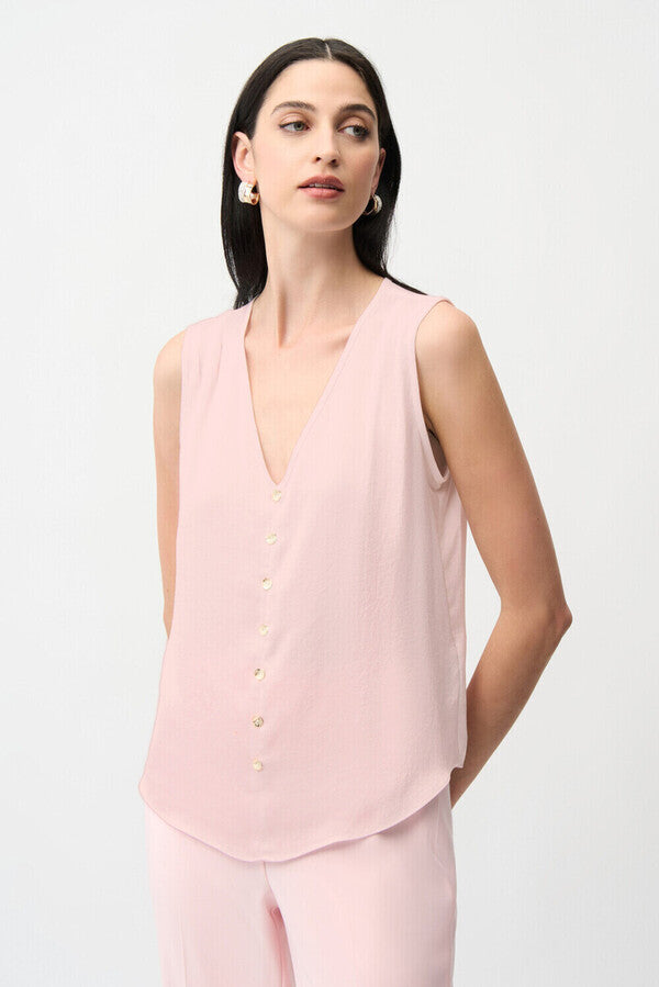 Joseph Ribkoff Recycled Satin Boxy Top With Gold Buttons Petal Pink 261249