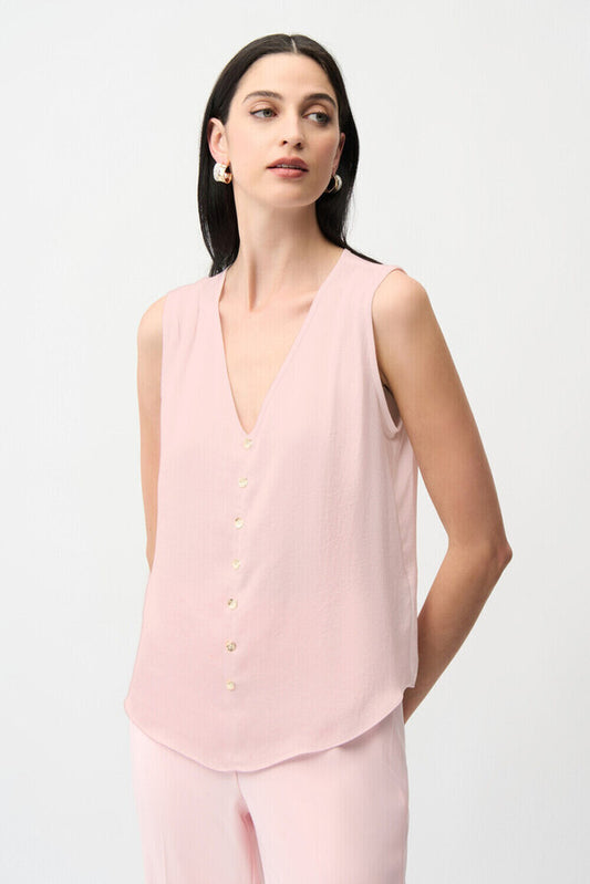 Joseph Ribkoff Recycled Satin Boxy Top With Gold Buttons Petal Pink 261249