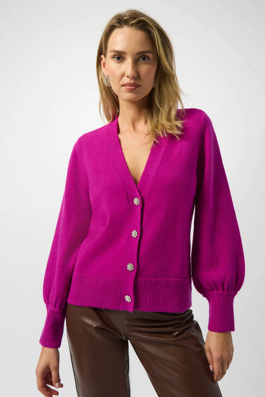 Joseph Ribkoff Sweater Knit Cardigan with Puff Sleeves 253906