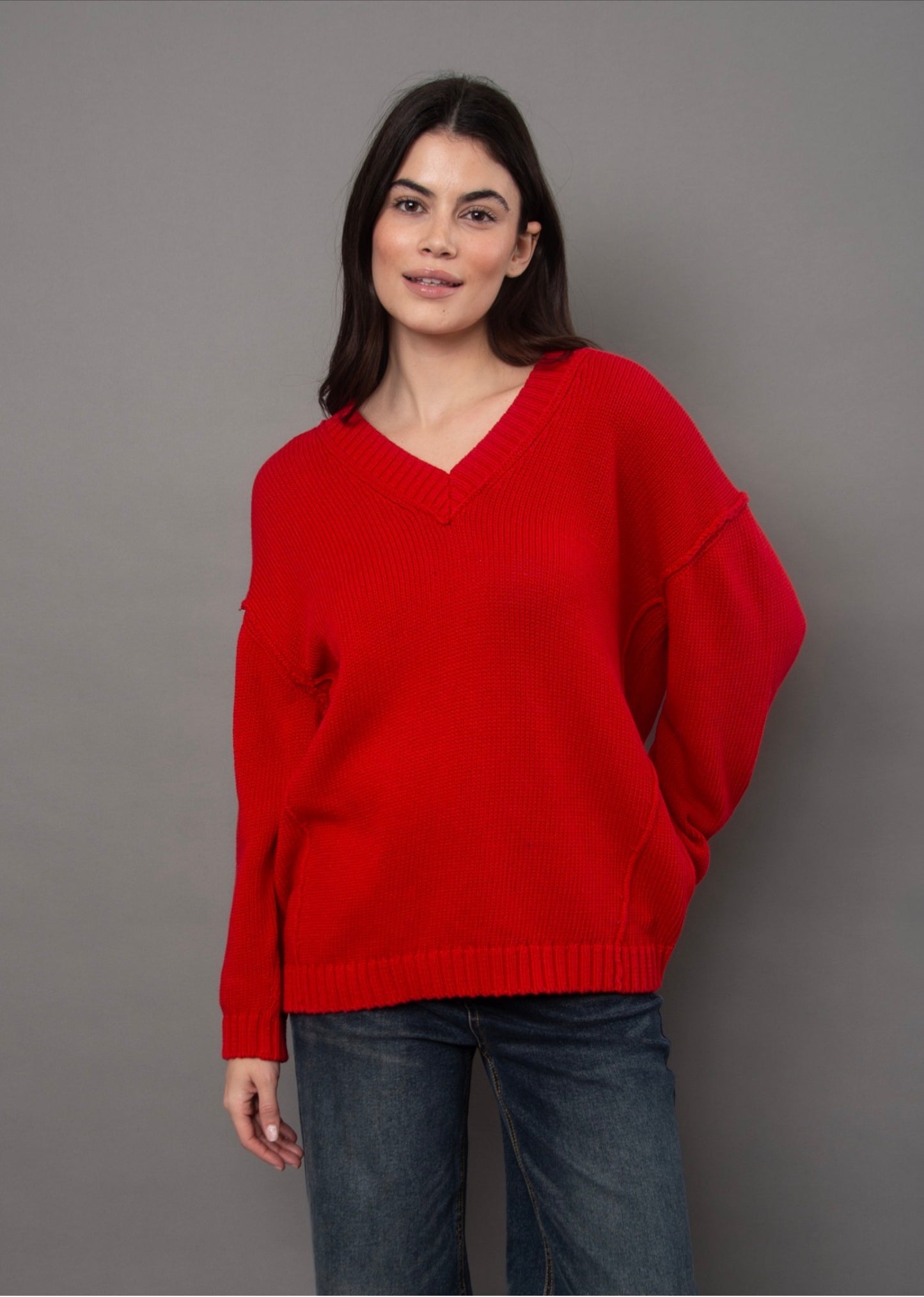 RD Style Isobel V-Neck Pullover Sweater Red