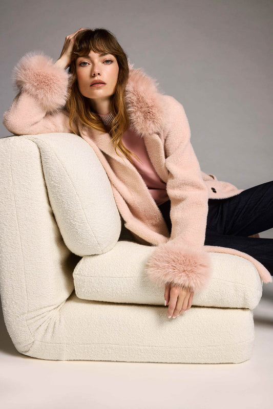 Feather Yarn and Faux Fur Sweater Coat
243923F25