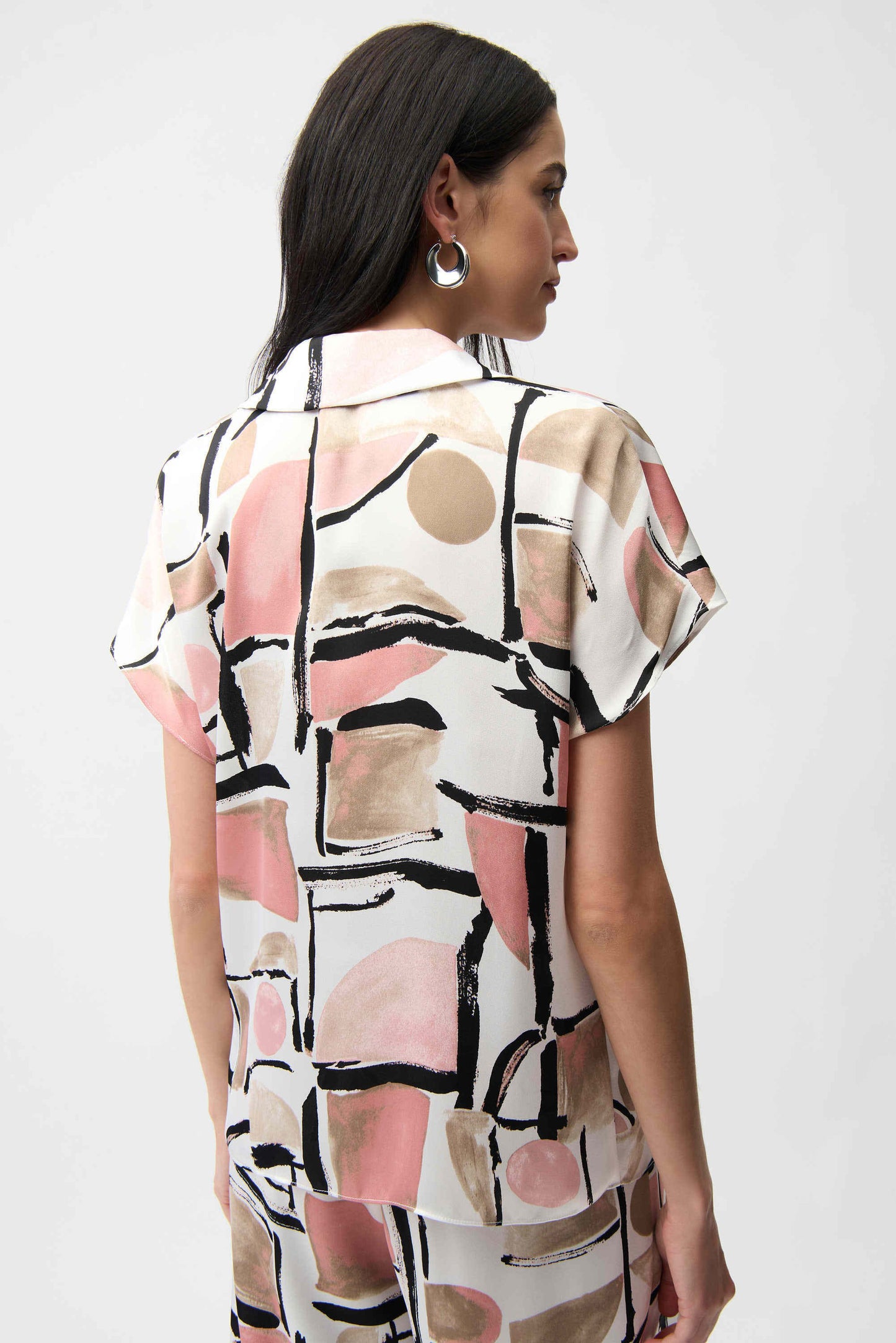 Joseph Ribkoff Recycled Satin Abstract Print Boxy Top With V-neckline 261308