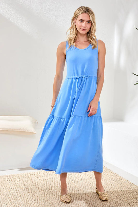 Tribal Tiered Tie Waist Maxi Dress Sky