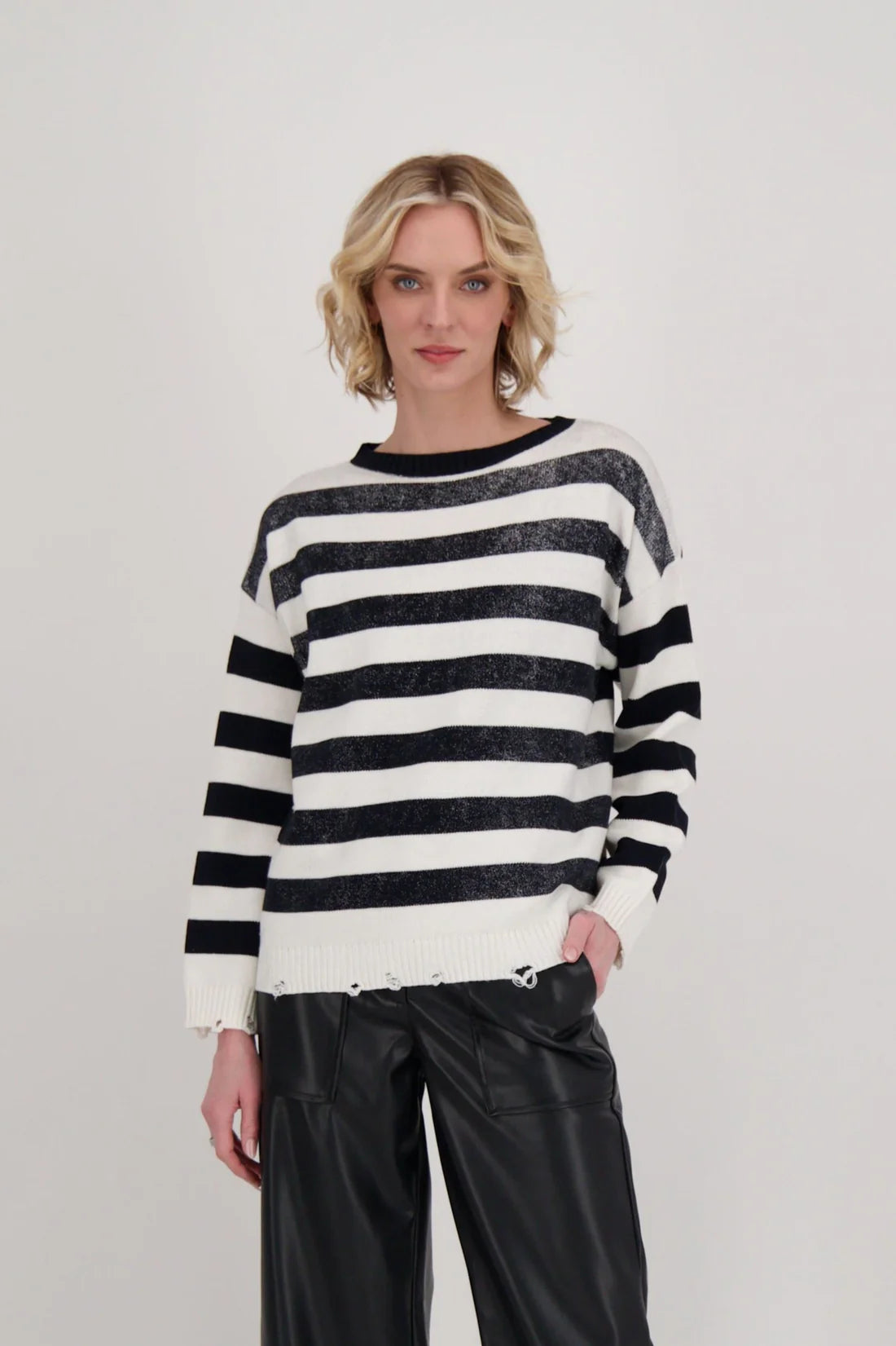 Gabby Isabella Distressed Hem Striped Sweater