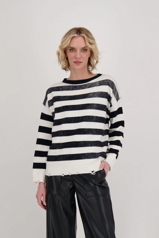 Gabby Isabella Distressed Hem Striped Sweater