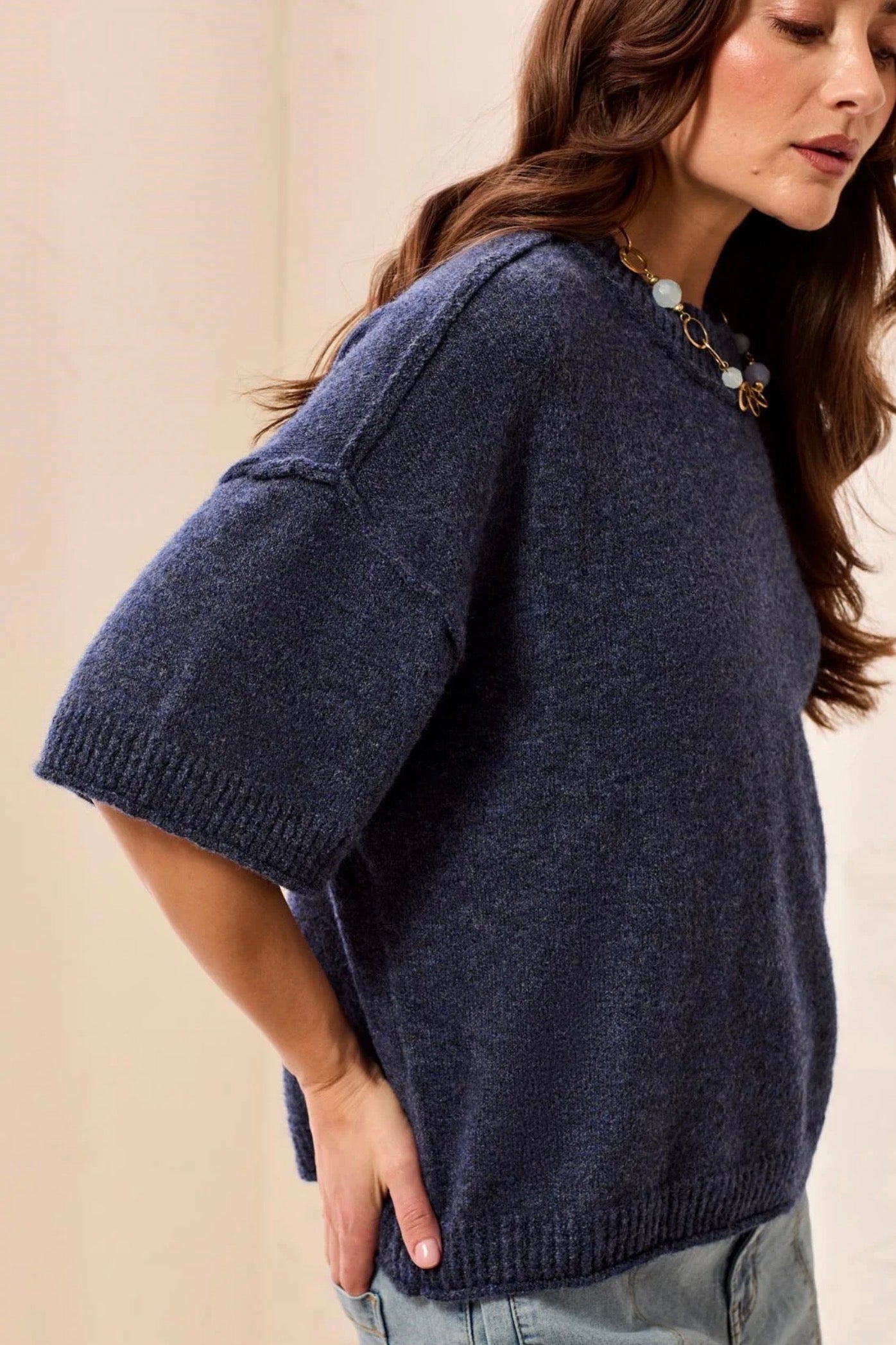 Tribal Elbow Sleeve Crewneck Sweater Nightfall