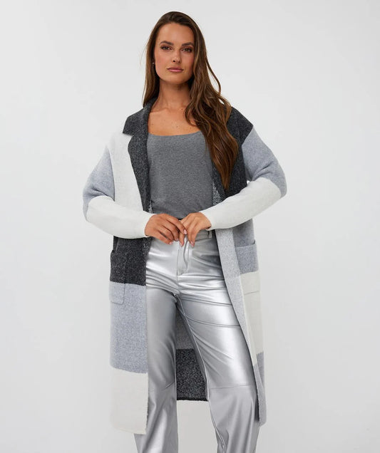 Esqualo Colour Block Long Cardigan Grey